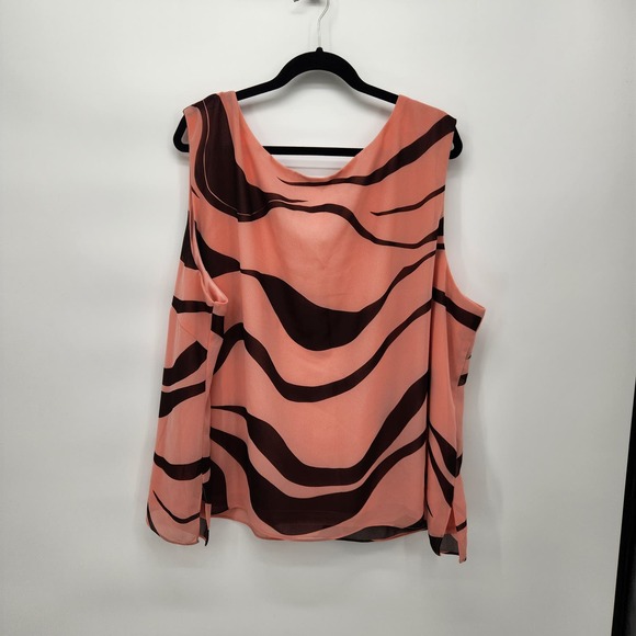 Anna Maxwell Salmon & Brown Swirl Scooped Plus Size Tank Top Women's 30W - Picture 6 of 7
